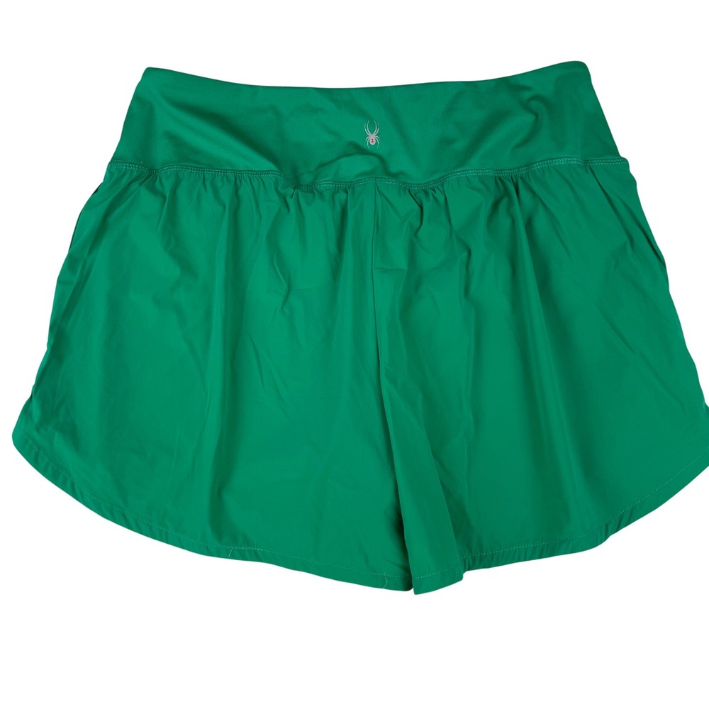 Spyder Active Womens Green Athletic Running Shorts Side Pockets Size L NWT - Picture 2 of 4